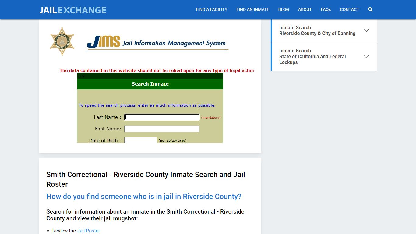 Smith Correctional - Riverside County Inmate Search - Jail Exchange